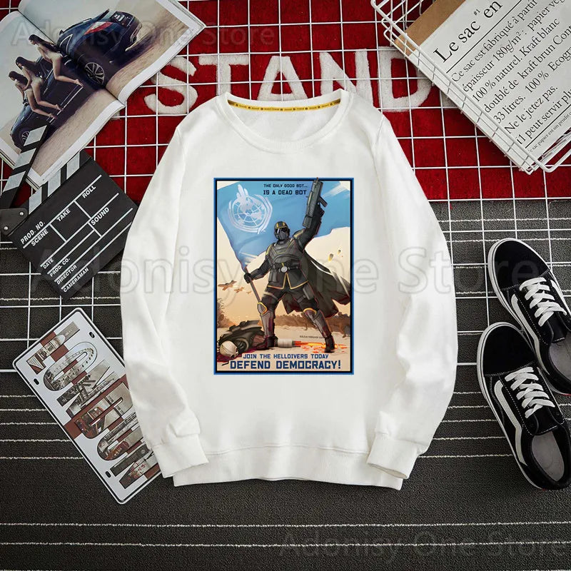 Helldivers White Sweater - Defend Democracy