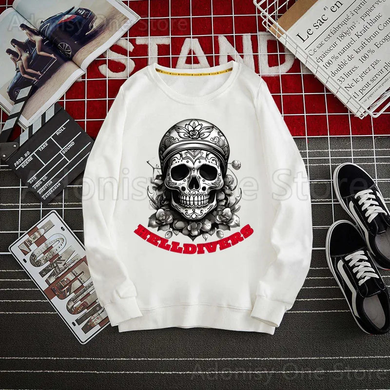 Helldivers White Sweater - Skull