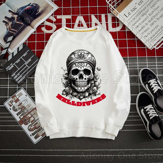 Helldivers White Sweater - Skull